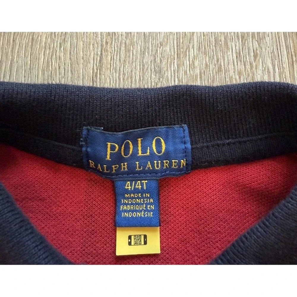 Polo Ralph Lauren Boys Polo Shirt Size 4/4T Black Red Check Short Sleeve BTS